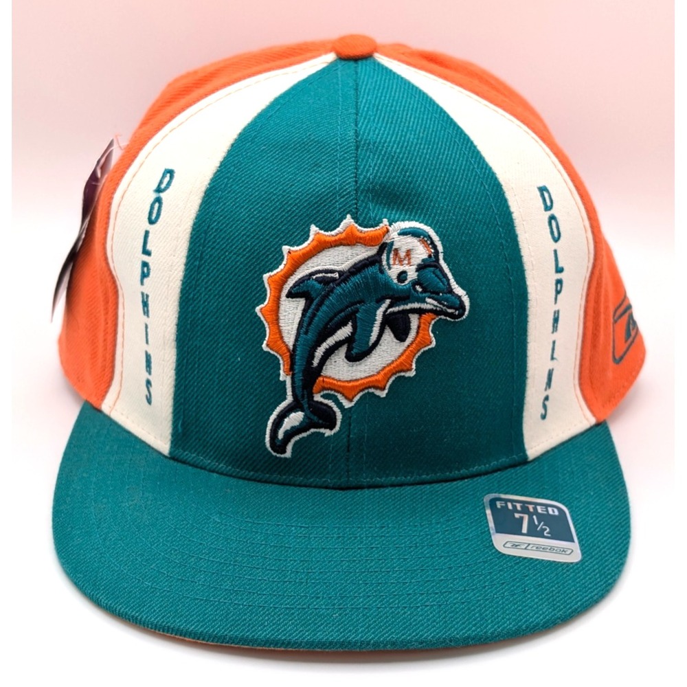 Deadstock Vtg Miami Dolphins Reebok Hat Men 7 1/2 NFL On Field Football 2002 NWT